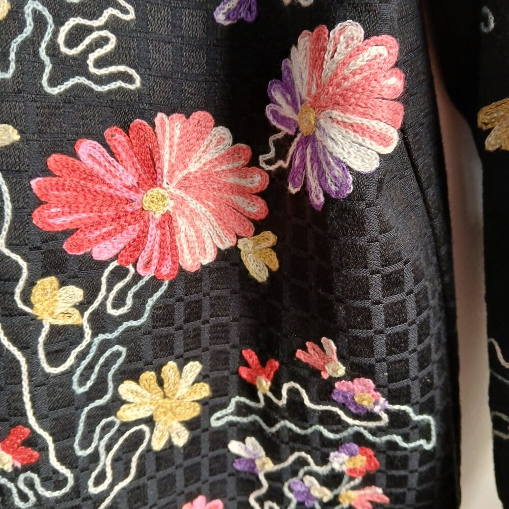 Vintage Indigo Moon Embroidered Floral Nehru Jacket with Glass Beads Size Small - Picture 6 of 12
